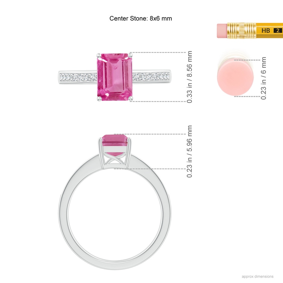 8x6mm AAA Octagonal Pink Sapphire Cocktail Ring with Diamonds in P950 Platinum ruler
