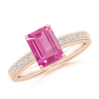 8x6mm AAA Octagonal Pink Sapphire Cocktail Ring with Diamonds in Rose Gold