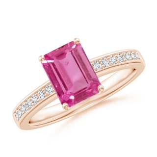 8x6mm AAAA Octagonal Pink Sapphire Cocktail Ring with Diamonds in 10K Rose Gold