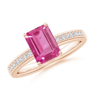 8x6mm AAAA Octagonal Pink Sapphire Cocktail Ring with Diamonds in 9K Rose Gold
