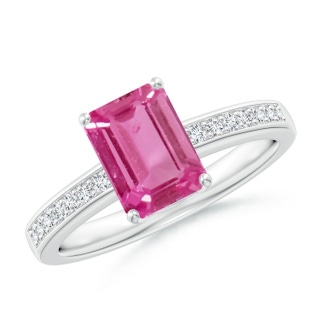 8x6mm AAAA Octagonal Pink Sapphire Cocktail Ring with Diamonds in P950 Platinum
