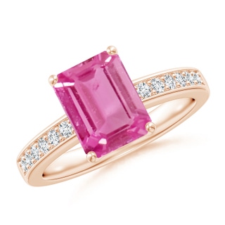 9x7mm AAA Octagonal Pink Sapphire Cocktail Ring with Diamonds in Rose Gold