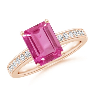 9x7mm AAAA Octagonal Pink Sapphire Cocktail Ring with Diamonds in 10K Rose Gold