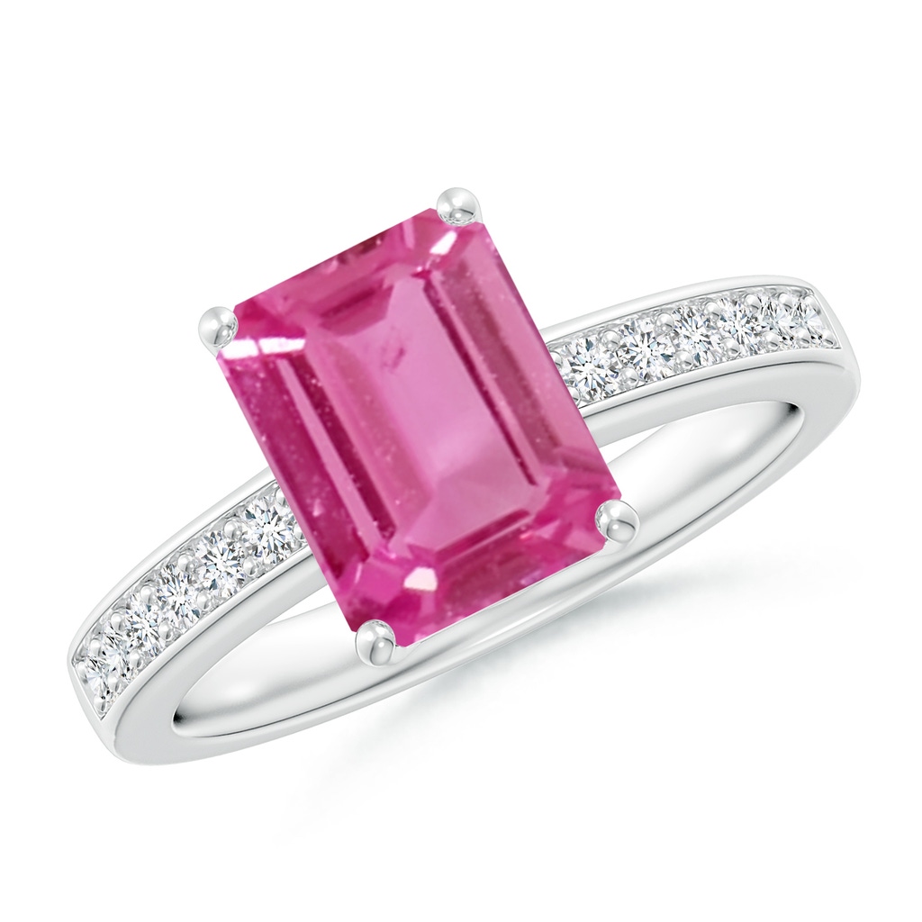 9x7mm AAAA Octagonal Pink Sapphire Cocktail Ring with Diamonds in White Gold
