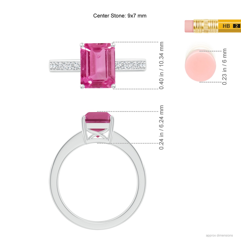 9x7mm AAAA Octagonal Pink Sapphire Cocktail Ring with Diamonds in White Gold Ruler