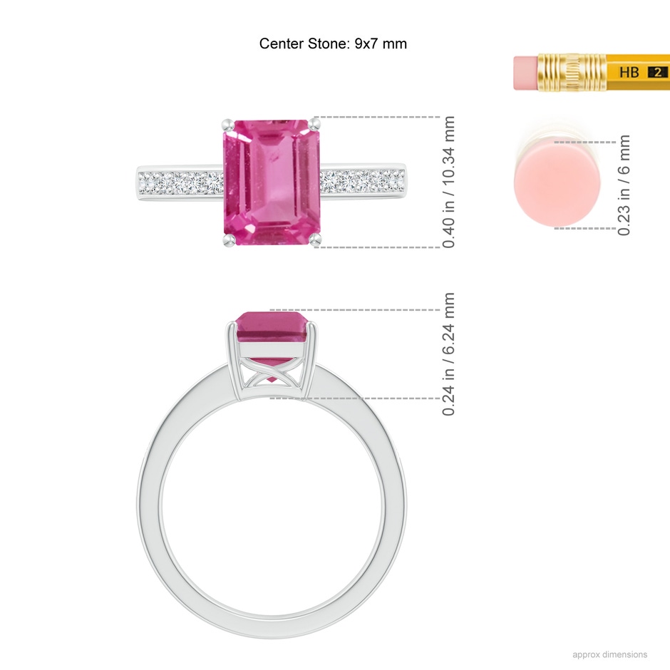 9x7mm AAAA Octagonal Pink Sapphire Cocktail Ring with Diamonds in White Gold ruler