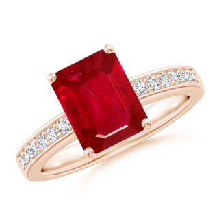 9x7mm AAA Octagonal Ruby Cocktail Ring with Diamonds in Rose Gold