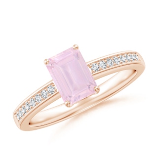 7x5mm AA Octagonal Rose Quartz Cocktail Ring with Diamonds in 9K Rose Gold