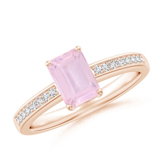 7x5mm AAA Octagonal Rose Quartz Cocktail Ring with Diamonds in Rose Gold