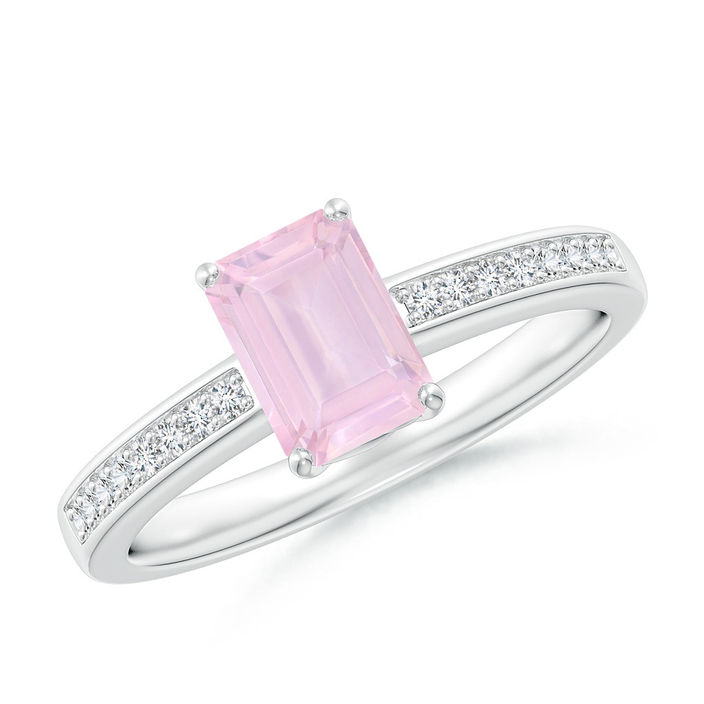 7x5mm AAA Octagonal Rose Quartz Cocktail Ring with Diamonds in White Gold