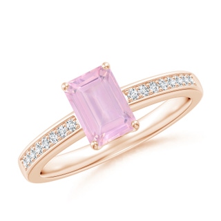 7x5mm AAAA Octagonal Rose Quartz Cocktail Ring with Diamonds in 9K Rose Gold