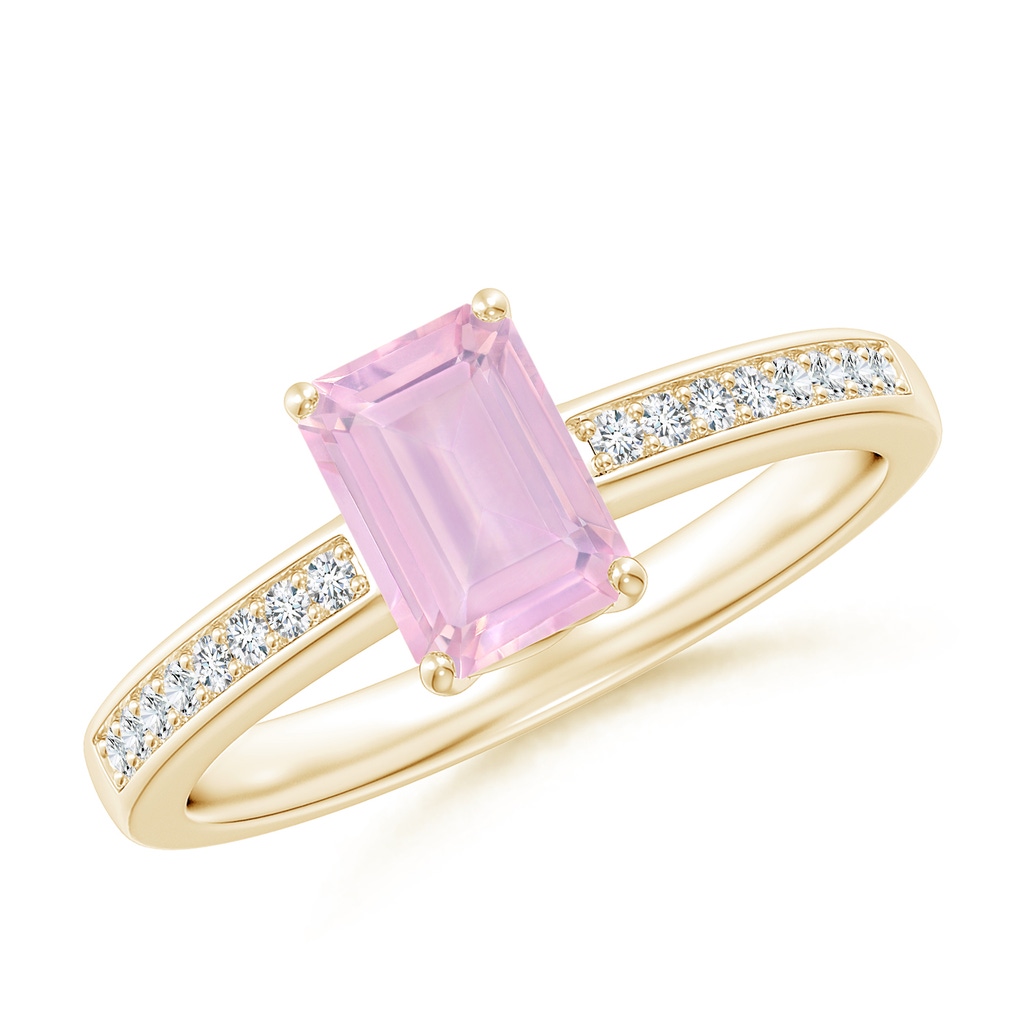 7x5mm AAAA Octagonal Rose Quartz Cocktail Ring with Diamonds in Yellow Gold