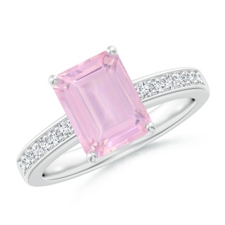 9x7mm AAAA Octagonal Rose Quartz Cocktail Ring with Diamonds in P950 Platinum