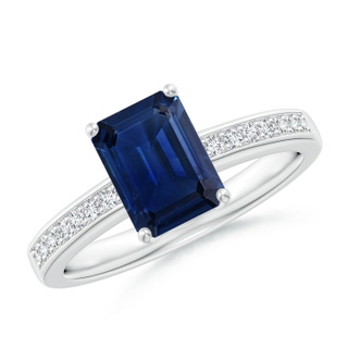 8x6mm AAA Octagonal Sapphire Cocktail Ring with Diamonds in White Gold