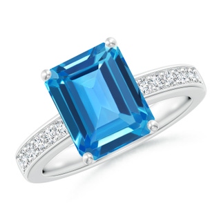 10x8mm AAAA Octagonal Swiss Blue Topaz Cocktail Ring with Diamonds in P950 Platinum