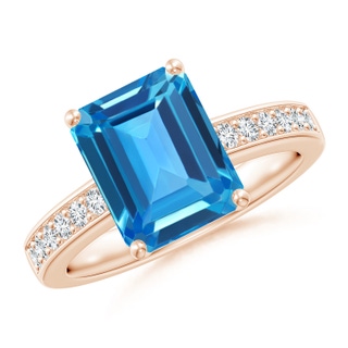 10x8mm AAAA Octagonal Swiss Blue Topaz Cocktail Ring with Diamonds in Rose Gold