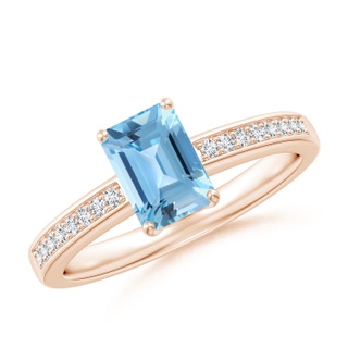 7x5mm A Octagonal Swiss Blue Topaz Cocktail Ring with Diamonds in Rose Gold