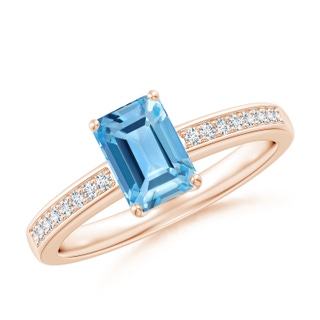 7x5mm AA Octagonal Swiss Blue Topaz Cocktail Ring with Diamonds in Rose Gold