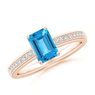 7x5mm AAA Octagonal Swiss Blue Topaz Cocktail Ring with Diamonds in 9K Rose Gold