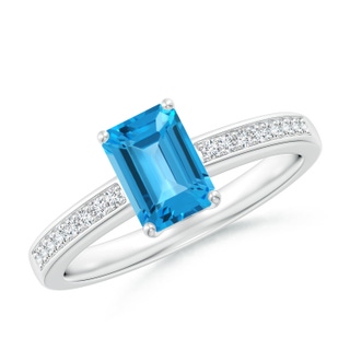 7x5mm AAA Octagonal Swiss Blue Topaz Cocktail Ring with Diamonds in White Gold