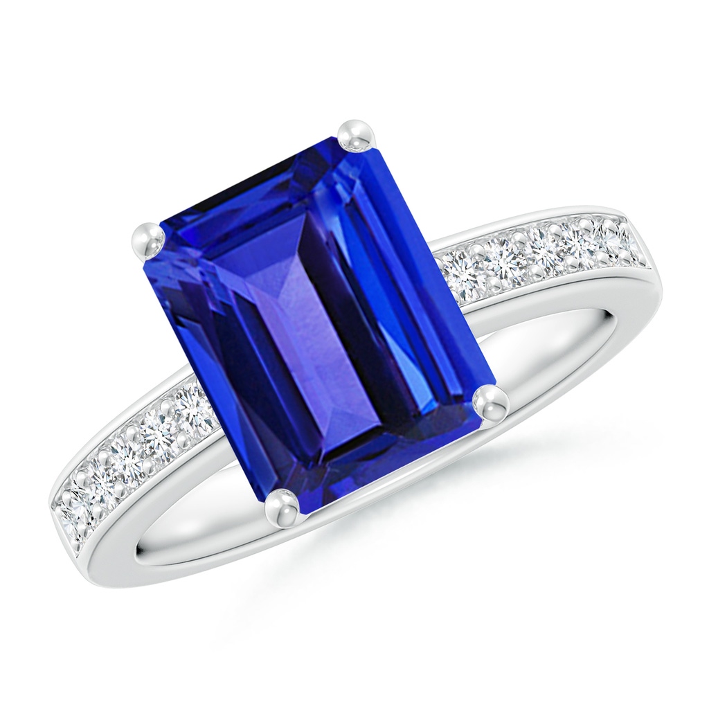 10x8mm AAAA Octagonal Tanzanite Cocktail Ring with Diamonds in White Gold