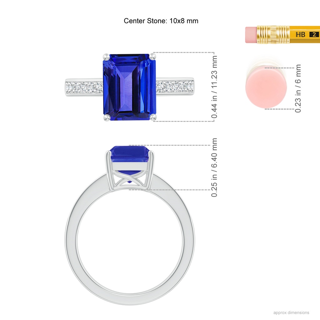 10x8mm AAAA Octagonal Tanzanite Cocktail Ring with Diamonds in White Gold Ruler