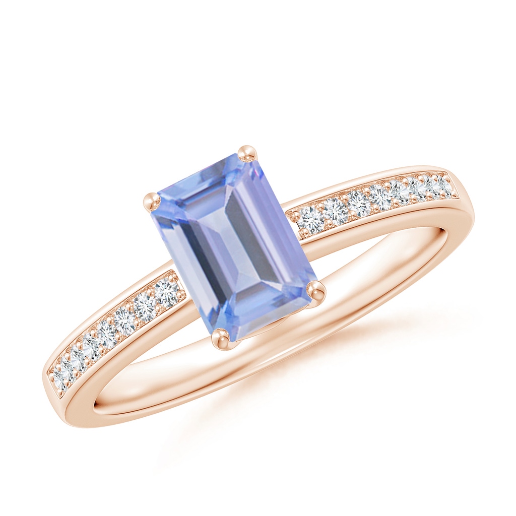 7x5mm A Octagonal Tanzanite Cocktail Ring with Diamonds in Rose Gold 