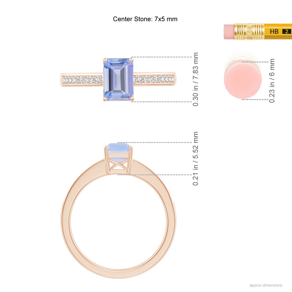 7x5mm A Octagonal Tanzanite Cocktail Ring with Diamonds in Rose Gold Ruler