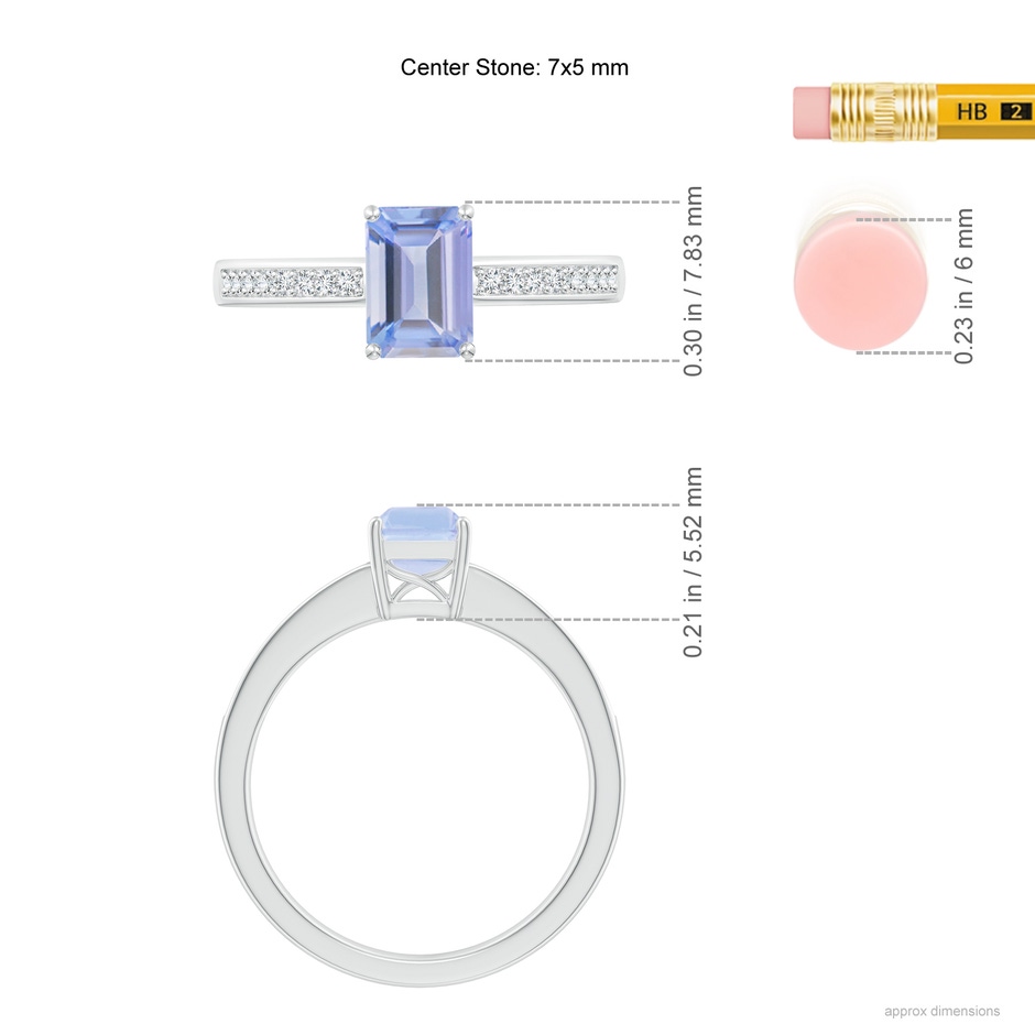 7x5mm A Octagonal Tanzanite Cocktail Ring with Diamonds in White Gold ruler