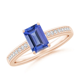 7x5mm AA Octagonal Tanzanite Cocktail Ring with Diamonds in 9K Rose Gold