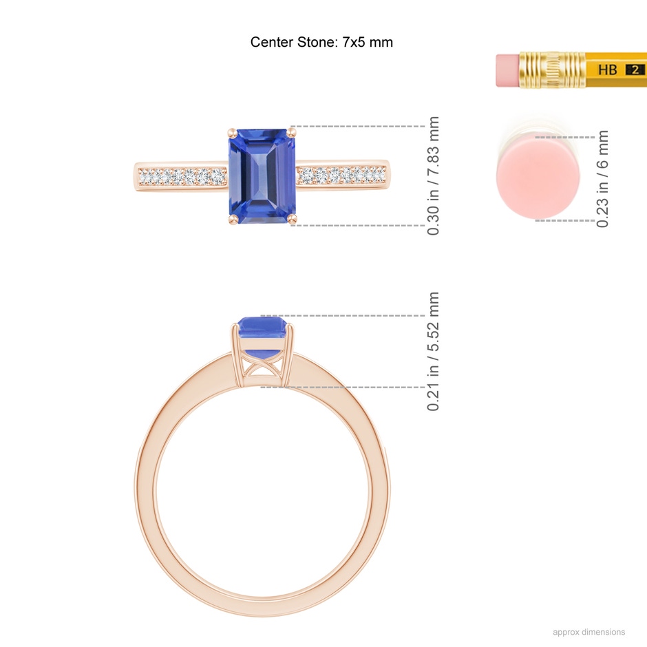 7x5mm AA Octagonal Tanzanite Cocktail Ring with Diamonds in 9K Rose Gold ruler