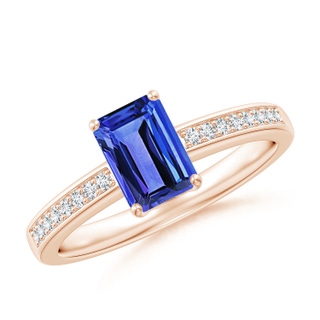 7x5mm AAA Octagonal Tanzanite Cocktail Ring with Diamonds in 9K Rose Gold