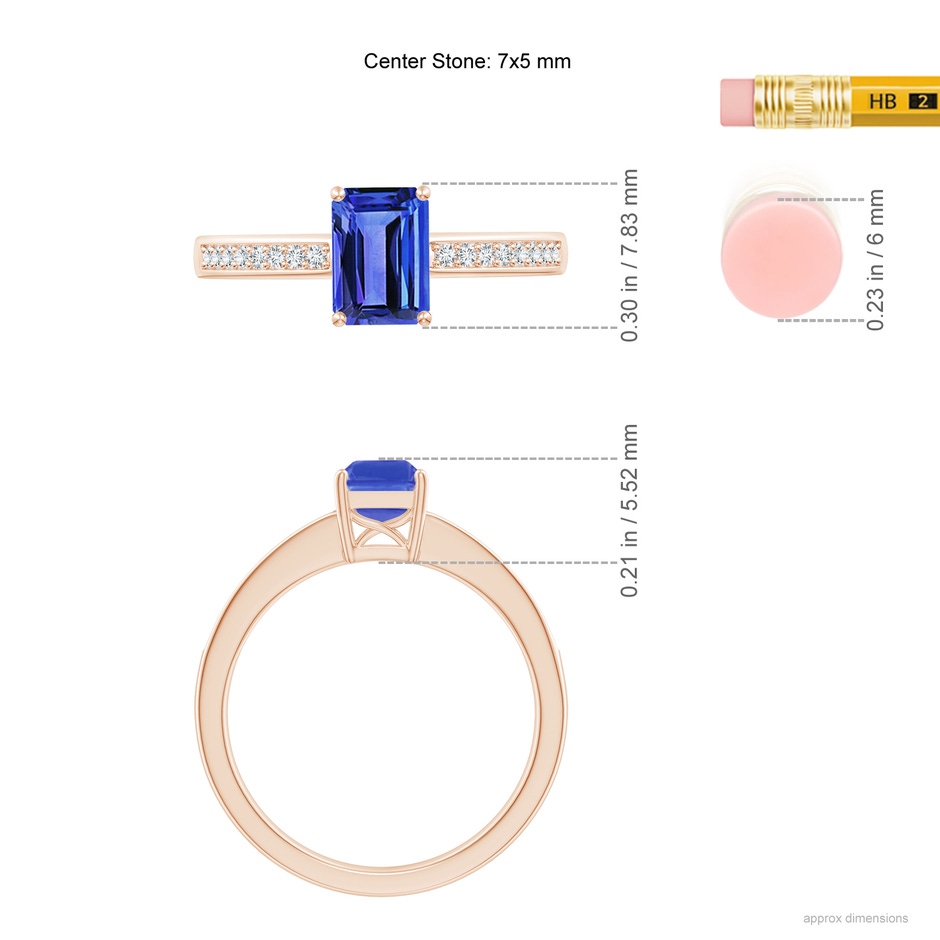 7x5mm AAA Octagonal Tanzanite Cocktail Ring with Diamonds in 9K Rose Gold ruler