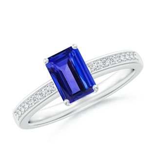 7x5mm AAAA Octagonal Tanzanite Cocktail Ring with Diamonds in P950 Platinum