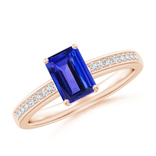 7x5mm AAAA Octagonal Tanzanite Cocktail Ring with Diamonds in Rose Gold
