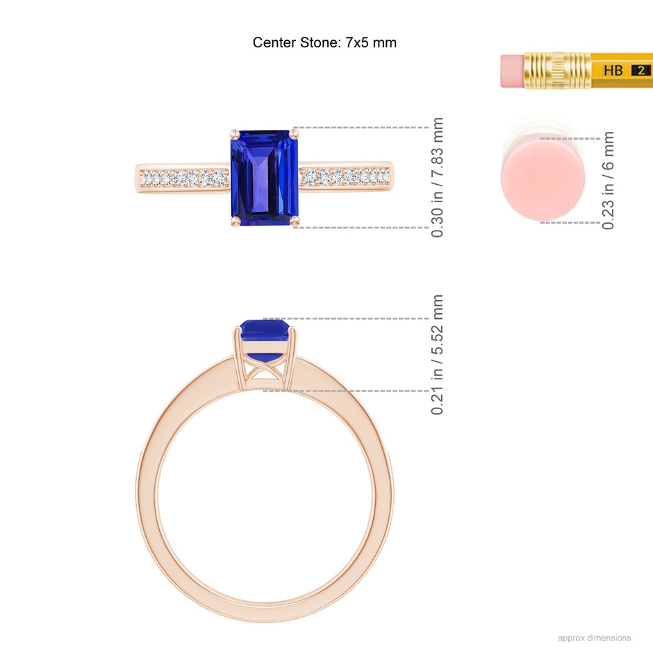 7x5mm AAAA Octagonal Tanzanite Cocktail Ring with Diamonds in Rose Gold ruler