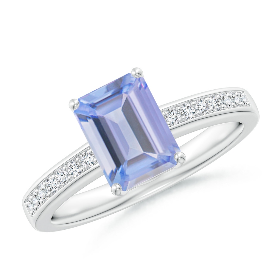 8x6mm A Octagonal Tanzanite Cocktail Ring with Diamonds in White Gold 