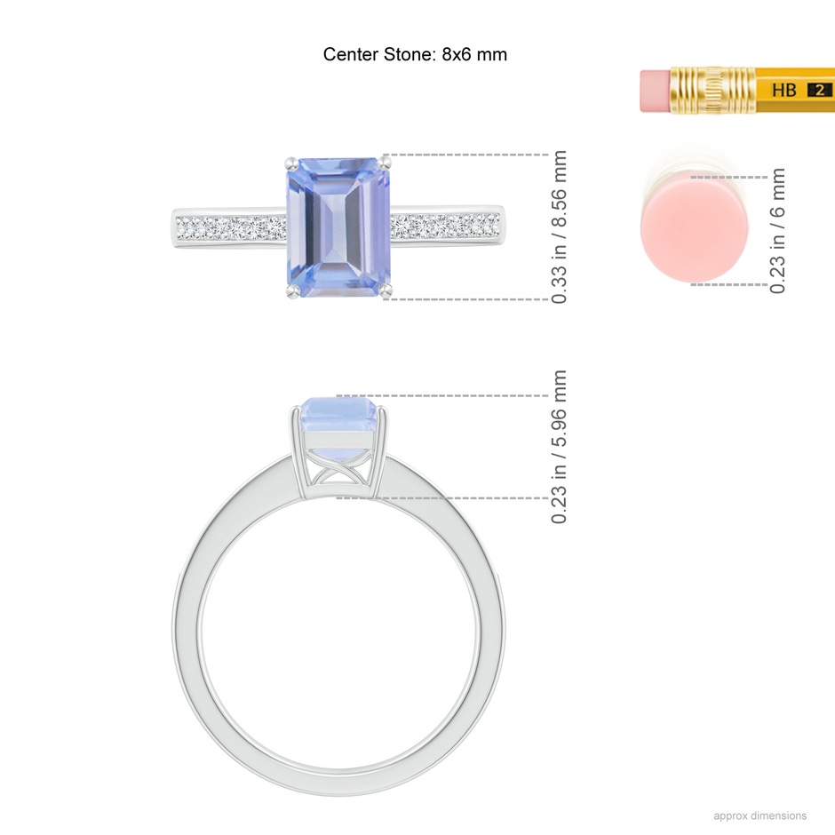 8x6mm A Octagonal Tanzanite Cocktail Ring with Diamonds in White Gold ruler