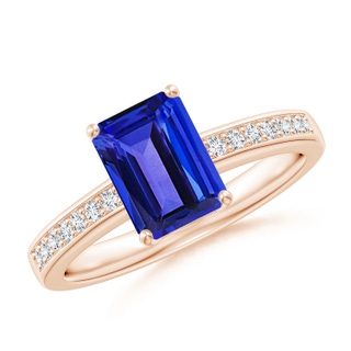 8x6mm AAAA Octagonal Tanzanite Cocktail Ring with Diamonds in Rose Gold