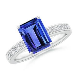 9x7mm AAA Octagonal Tanzanite Cocktail Ring with Diamonds in P950 Platinum