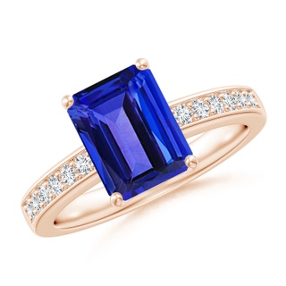 9x7mm AAAA Octagonal Tanzanite Cocktail Ring with Diamonds in 9K Rose Gold