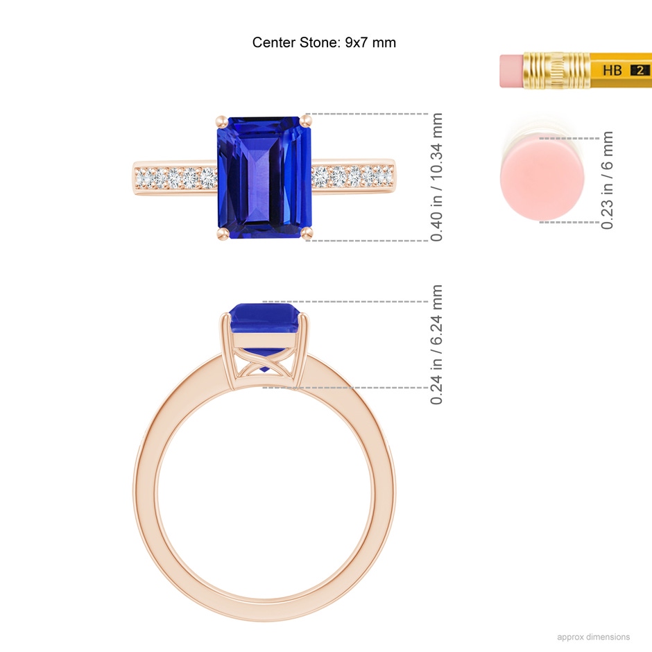 9x7mm AAAA Octagonal Tanzanite Cocktail Ring with Diamonds in Rose Gold ruler