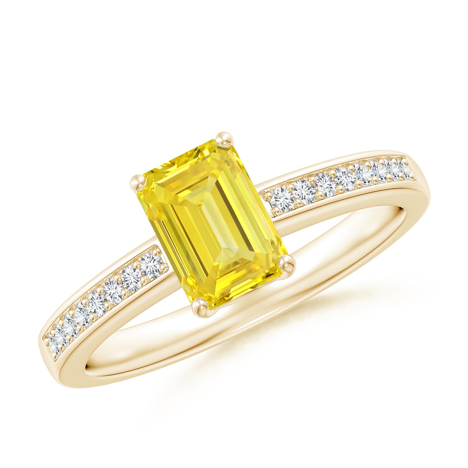 Angara 1.3 CTW Octagonal Fancy Intense Yellow Diamond Engagement Ring in 14K Yellow Gold