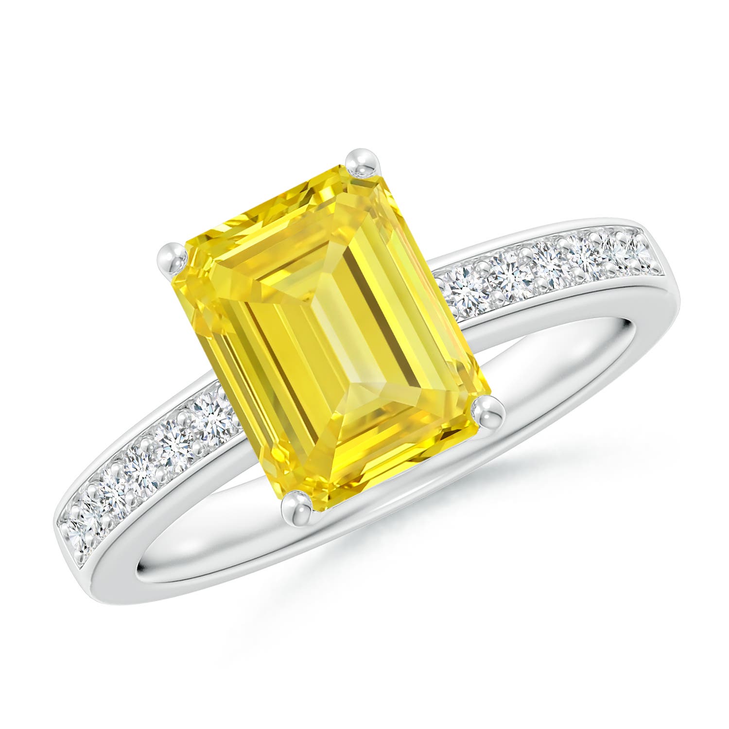 Angara 3.03 CTW Octagonal Fancy Intense Yellow Diamond Engagement Ring in Platinum