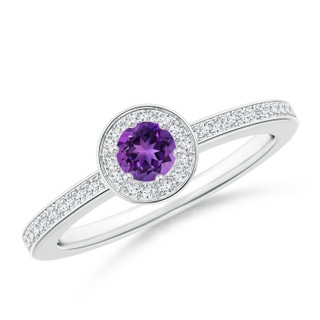 4mm AAAA Amethyst Halo Ring with Diamond Accents in White Gold