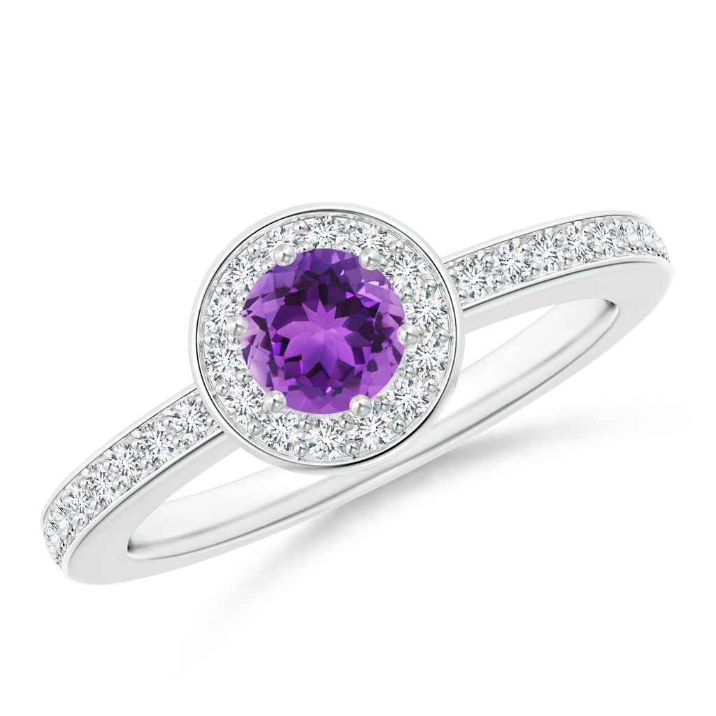 5mm AAA Amethyst Halo Ring with Diamond Accents in White Gold 