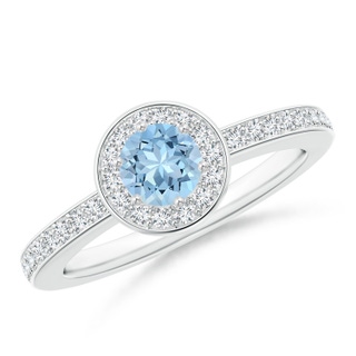 5mm AAA Aquamarine Halo Ring with Diamond Accents in White Gold