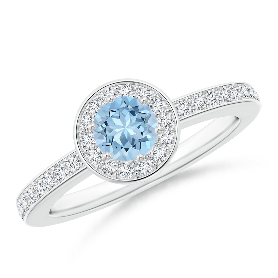 5mm AAA Aquamarine Halo Ring with Diamond Accents in White Gold 