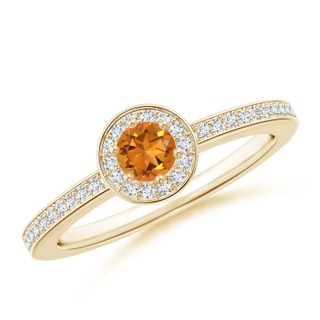 4mm AAA Citrine Halo Ring with Diamond Accents in Yellow Gold