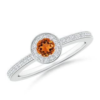 4mm AAAA Citrine Halo Ring with Diamond Accents in White Gold